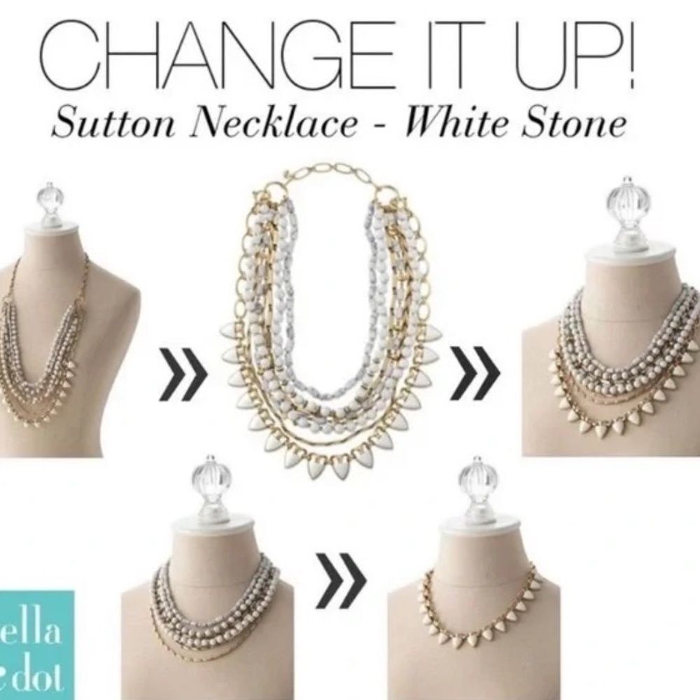 Stella & Dot Sutton Multi Strand White Layering Stone Necklace - Picture 7 of 8